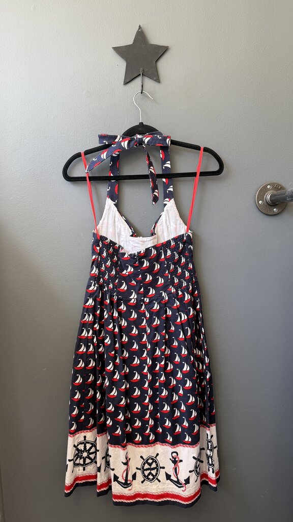 Pique Sailboat Halter Fit Flare Dress