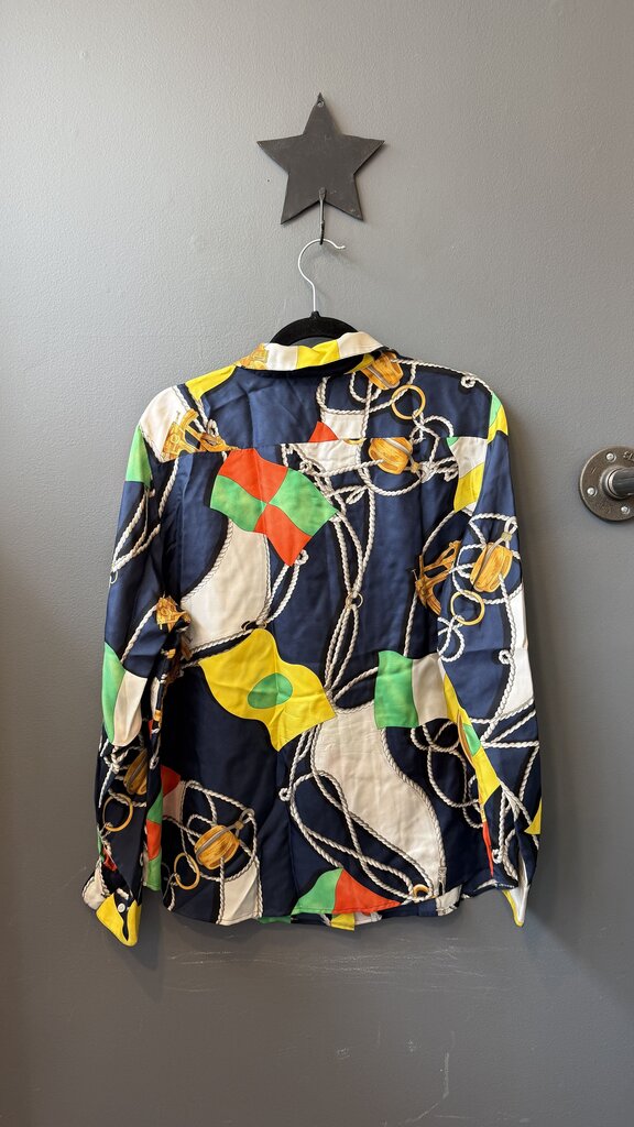 Nautical Silk Button Up Blouse