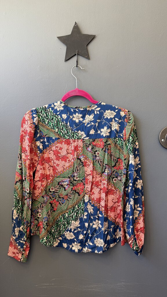Silk Mixed Print Button Blouse