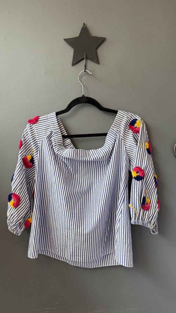 Off the Shoulder Embroidered Stripe Top