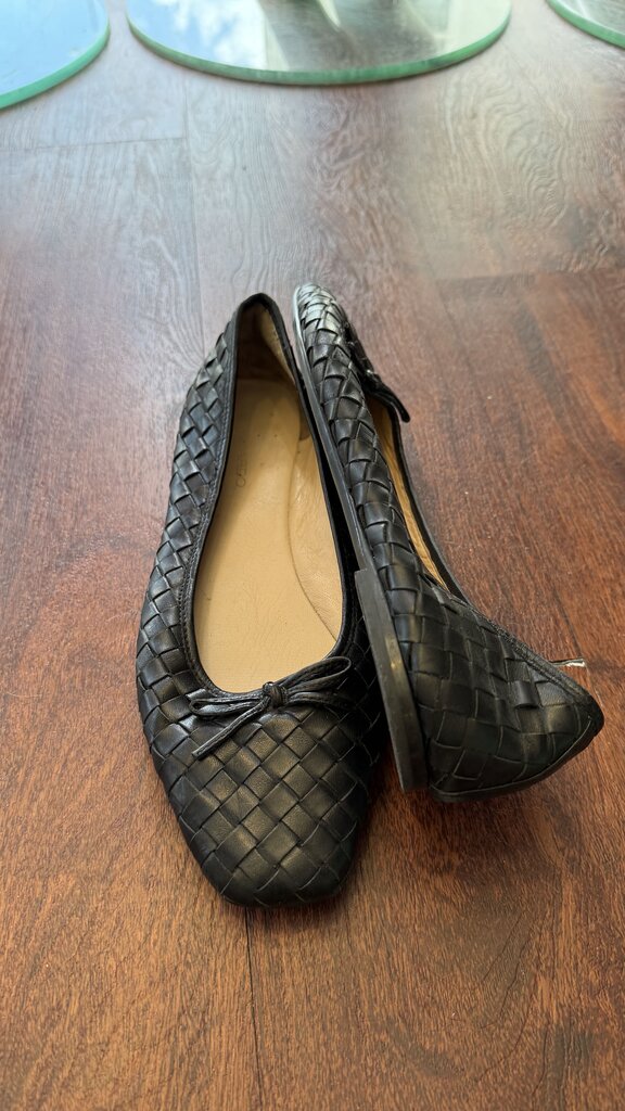 Leather Woven Square Toe Ballet Flats