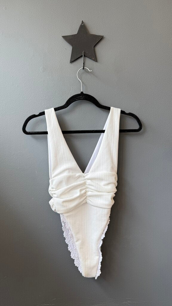 Ruched Crochet Trim Swimsuit