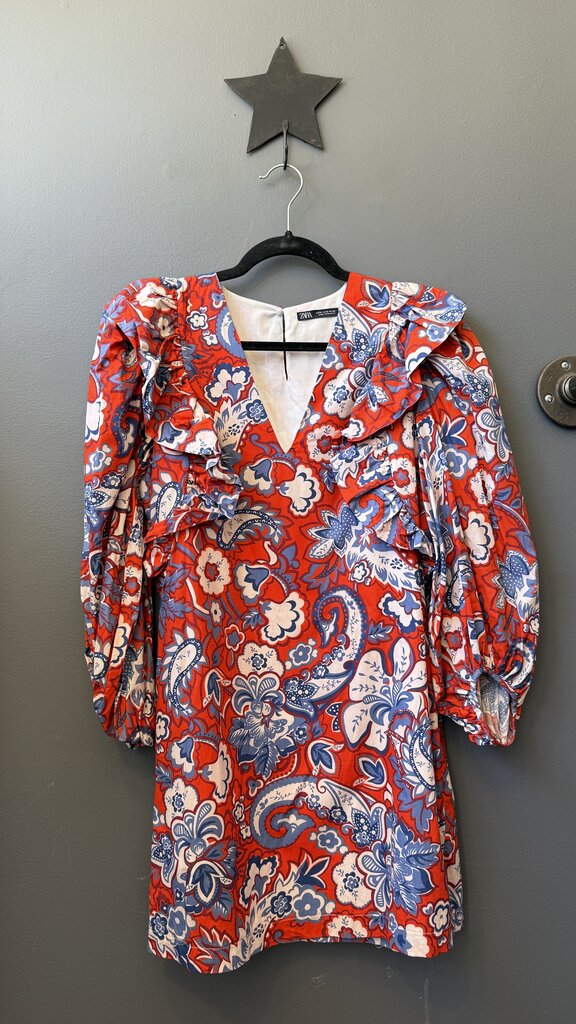 Puff Sleeve Print Shift Dress