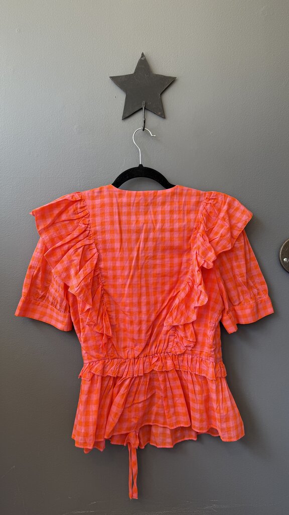 Ruffle Wrap Gingham Blouse