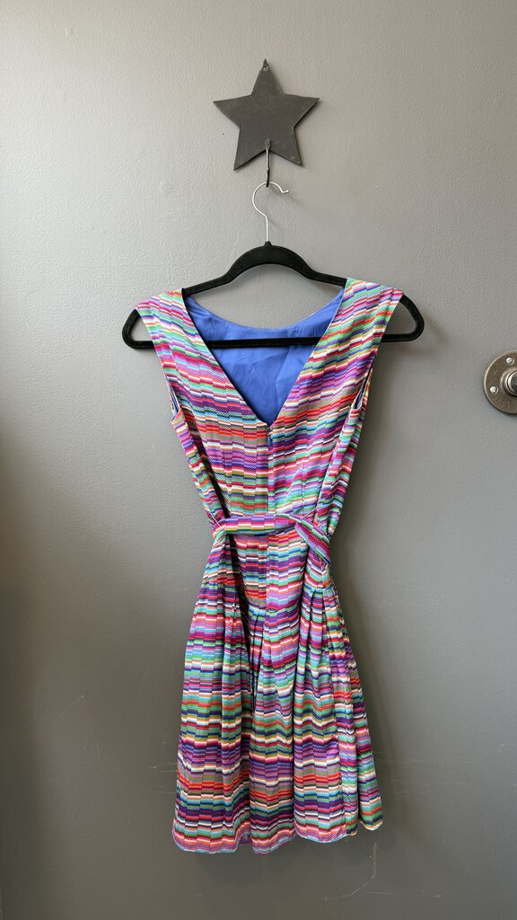 Silk Stripe Block Print Fit Flare Dress