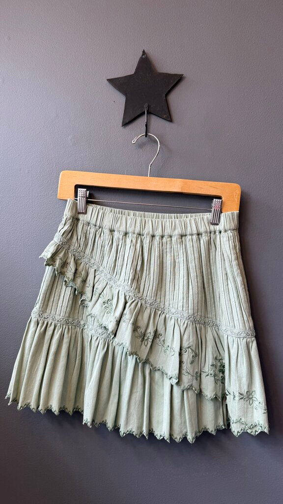 Ruffle Embroidered Mini Skirt