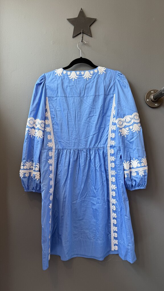 Embroidered Puff Shoulder Dress