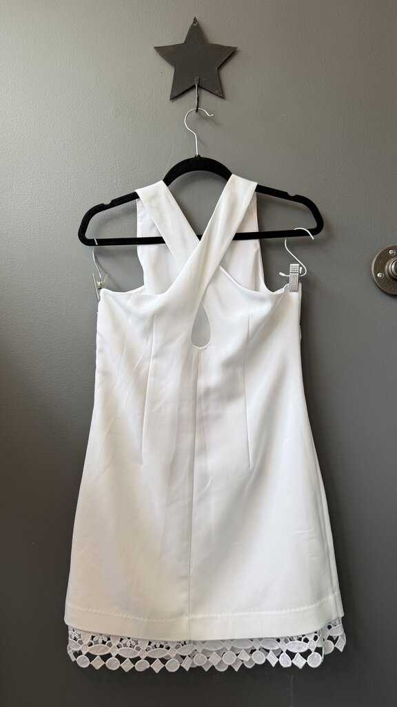 Cross Back Lace Hem Shift Dress