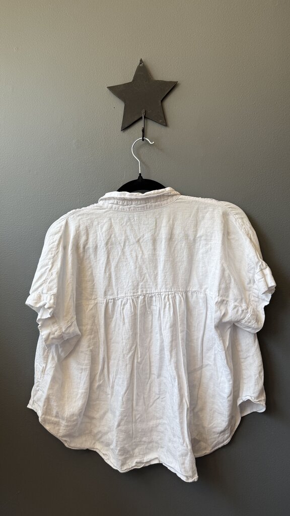 Linen Blend Short Sleeve Button Up Top