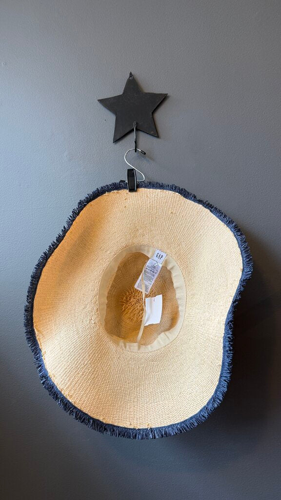 Fringe Hem Wide Brim Straw Hat