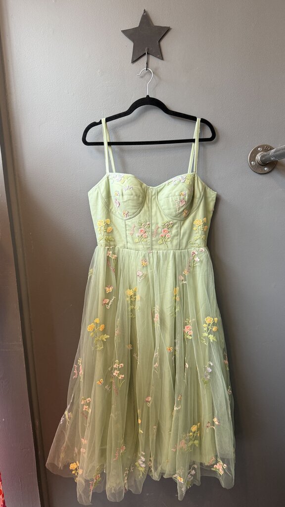 Tulle Embroidered Lace Up Back Dress