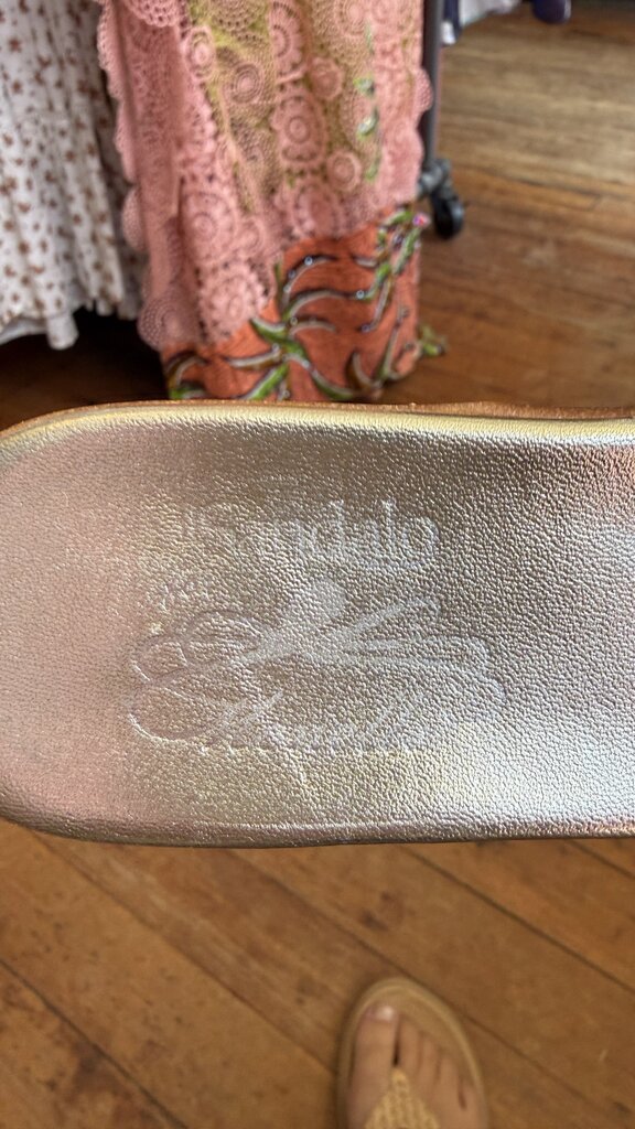 Gold H Flat Slide Sandals