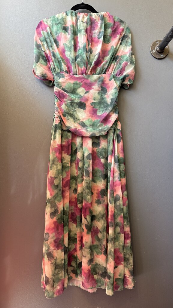 Watercolor Fitted Bodice Midi Dress