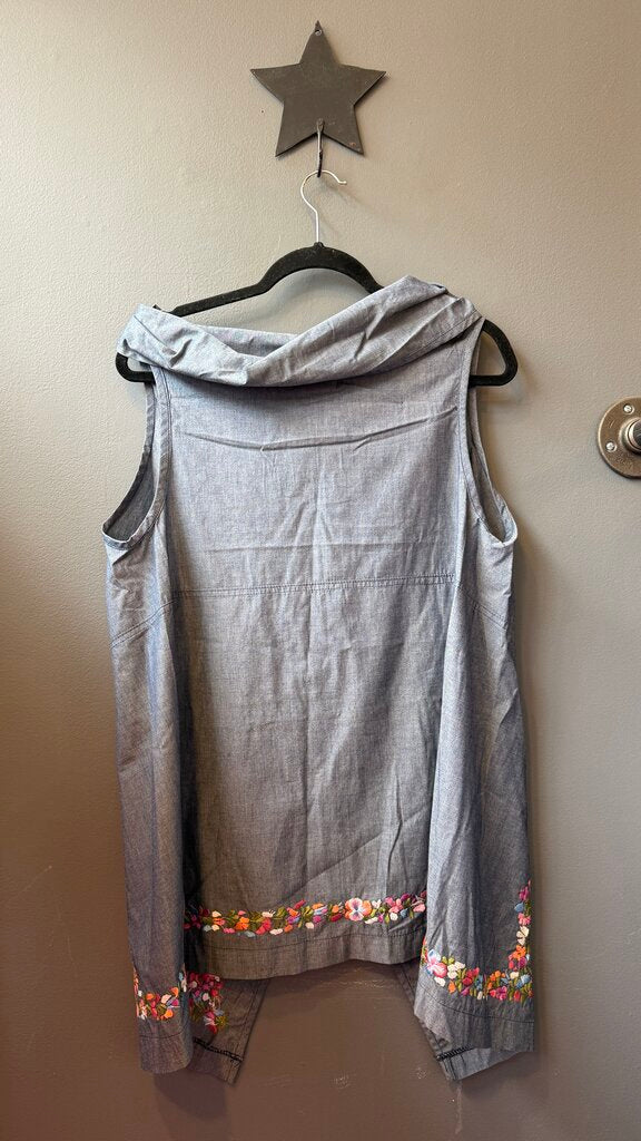 Embroidered Cowlneck Wrap Tunic Vest