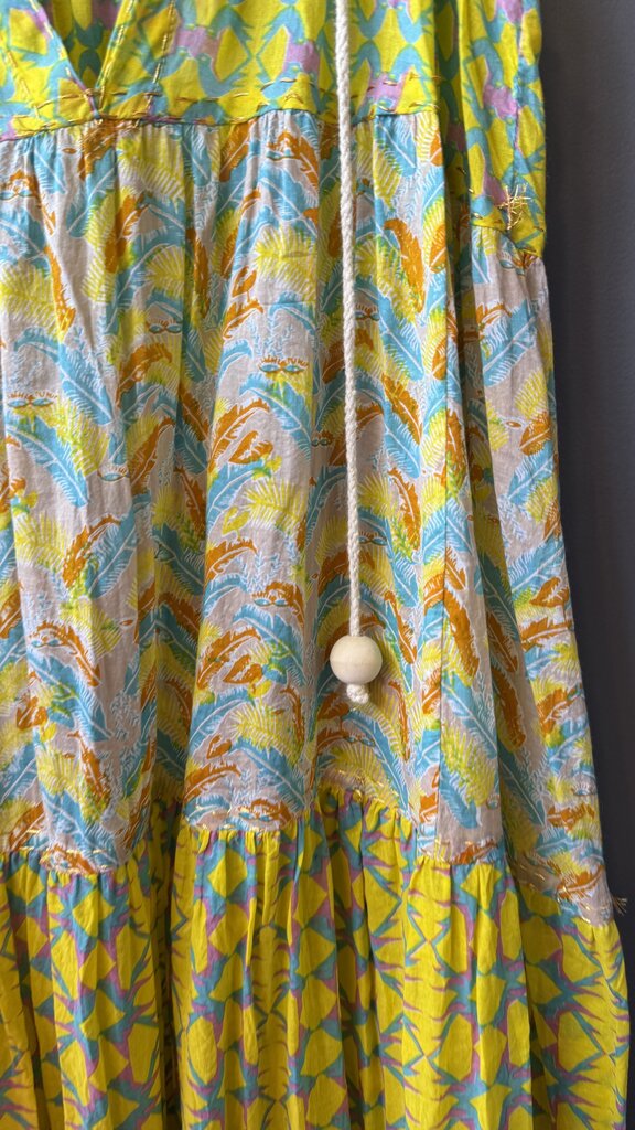Cotton Tiered Mixed Print Maxi Dress