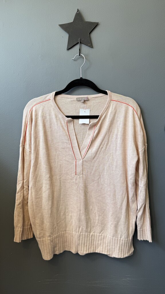 Cotton Blend Notch Neck Sweater