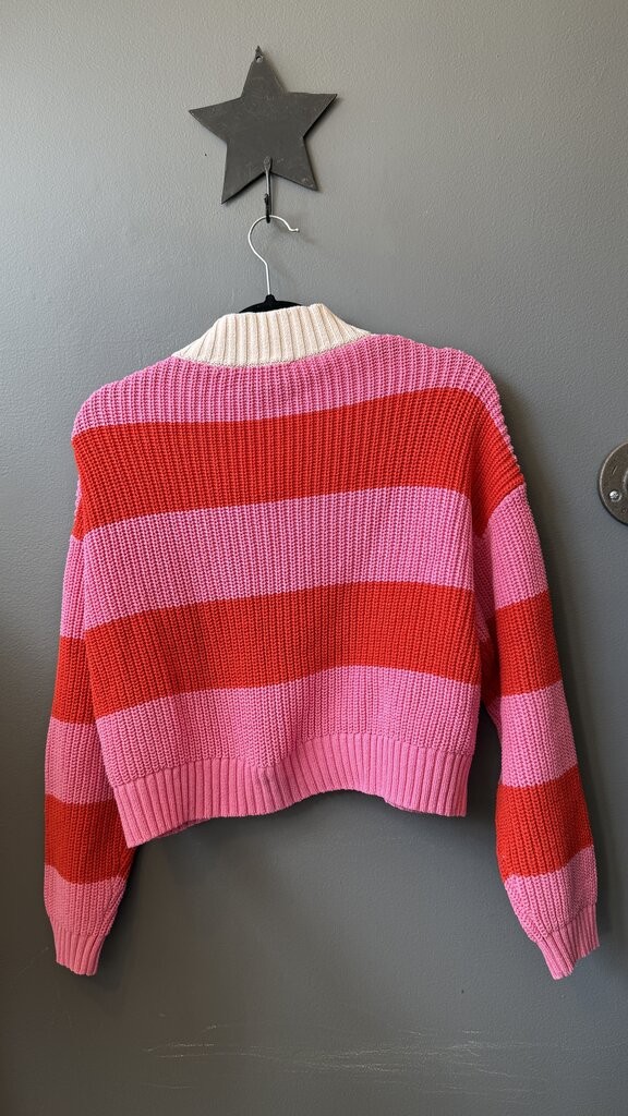 Ribbed Rugby Stripe Crop 1/4 Zip Sweater