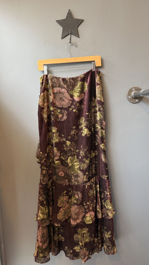 Velvet Stripe Ruffle Maxi Skirt