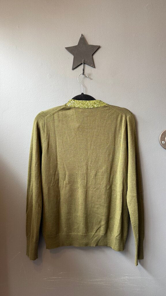 Sequin Trim Merino Cardigan Sweater