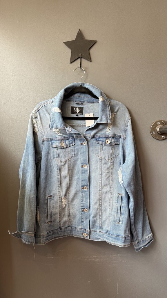 Distressed Stretch Denim Jacket