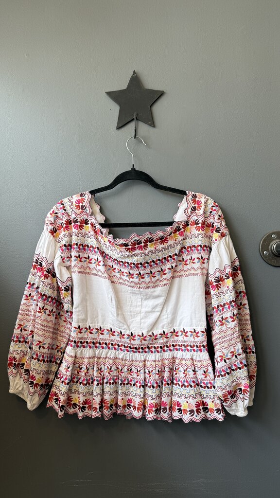 Embroidered Peplum Off the Shoulder Blouse