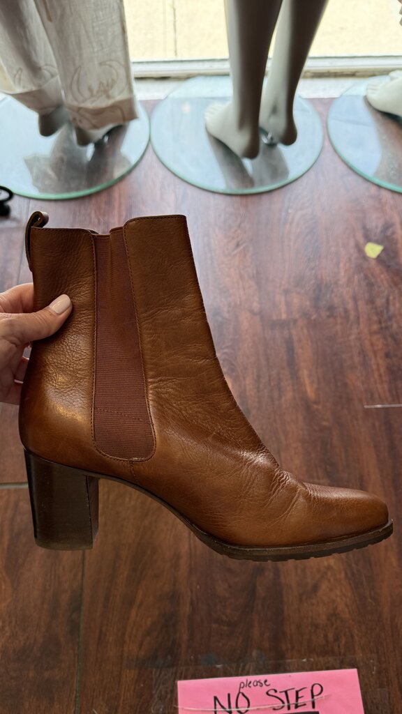 Stacked Block Heel Leather Booties