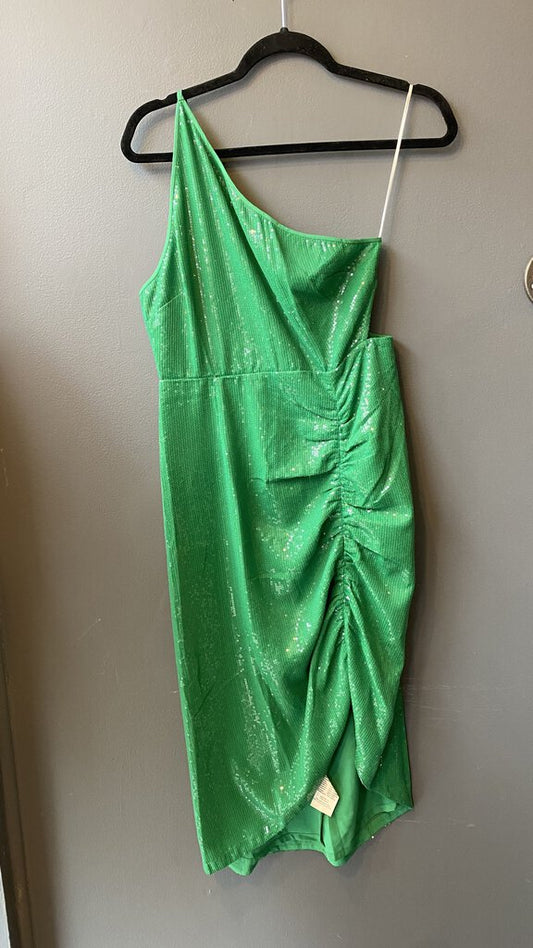 Green Sequin One Shoulder Sheath Dress
