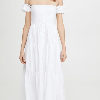 Puff Sleeve Poplin Midi Dress