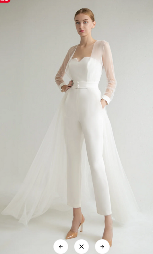 Jumpsuit w/ Mesh Overlay Maxi Gown Dress
