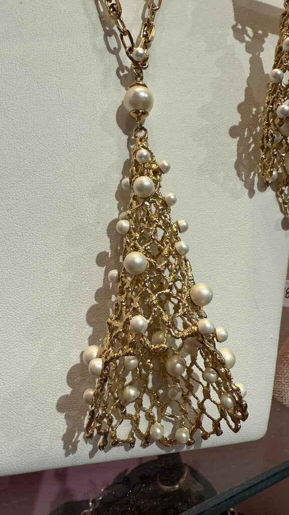 Conical Pearl Necklace + Earrings Set