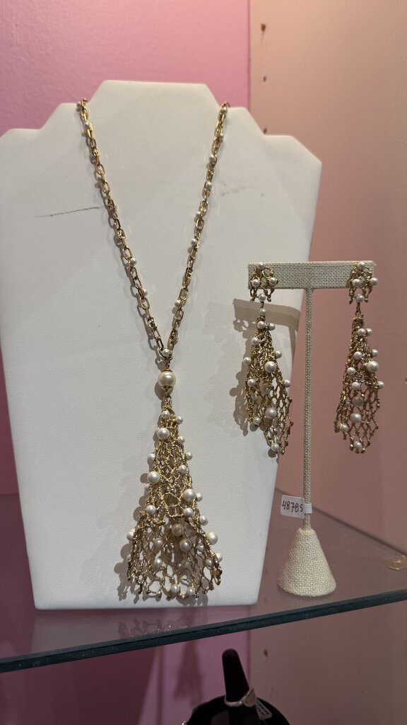 Conical Pearl Necklace + Earrings Set