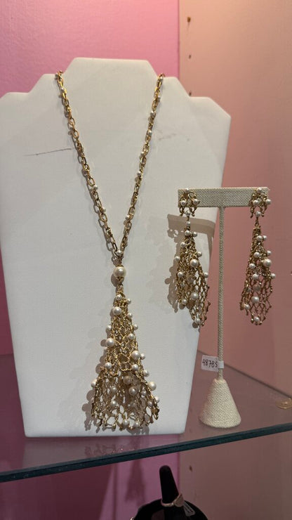 Conical Pearl Necklace + Earrings Set