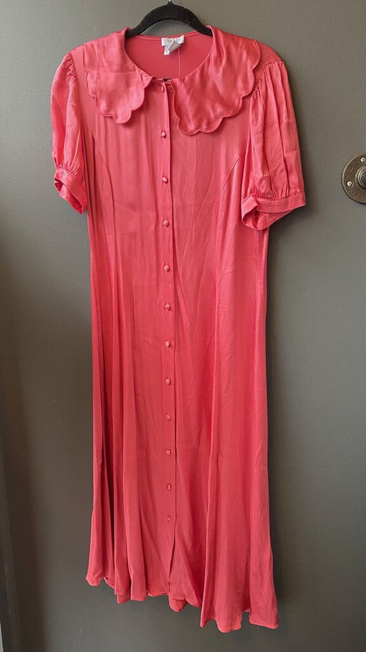 Pink Satin Button Front Midi