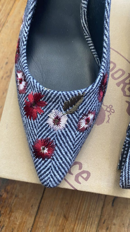 Red Fleece Tweed Kitten Slingback