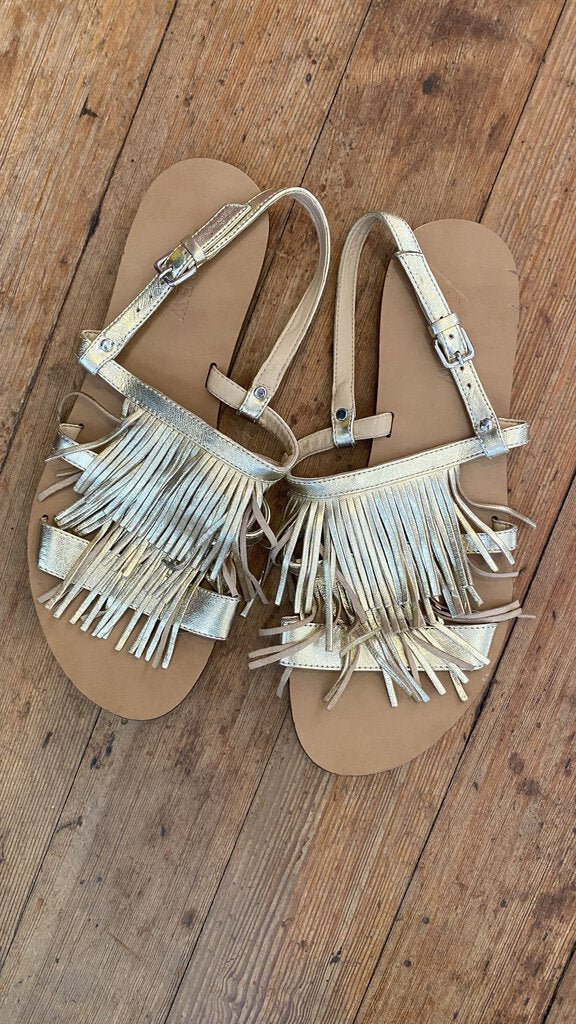 Fringe Leather Gold Sandals