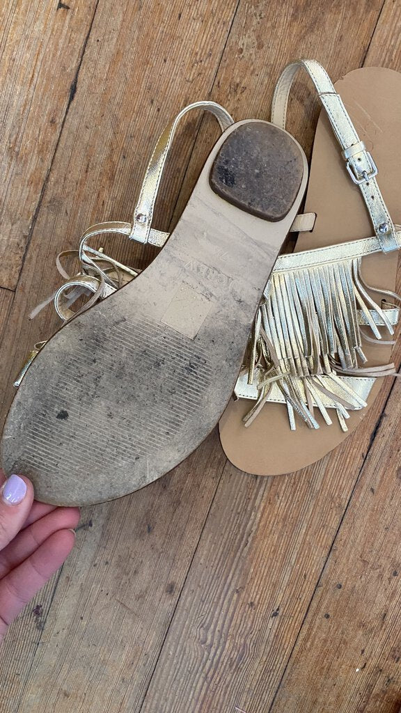 Fringe Leather Gold Sandals