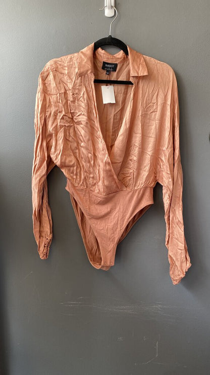 Satin Faux Wrap Collared Bodysuit