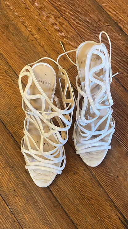 Strappy White Caged Heels (38.5) as is