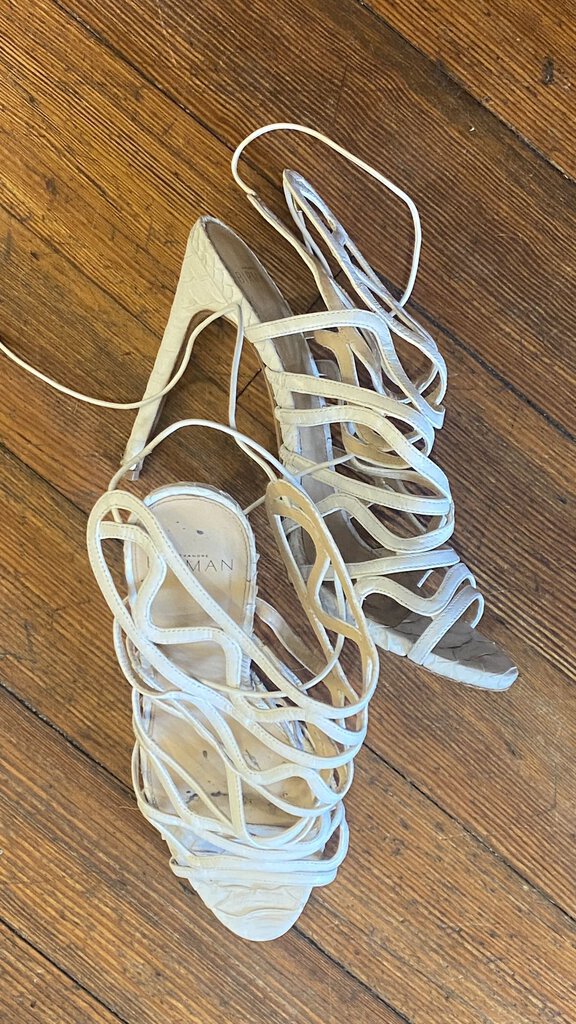 Strappy White Caged Heels (38.5) as is