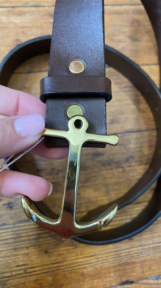 Brass Anchor Leather Belt
