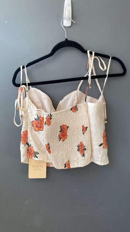 Floral Linen Blend Crop Top