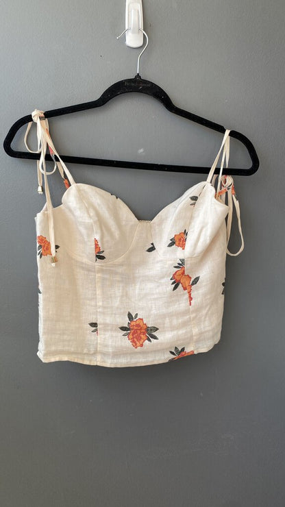 Floral Linen Blend Crop Top