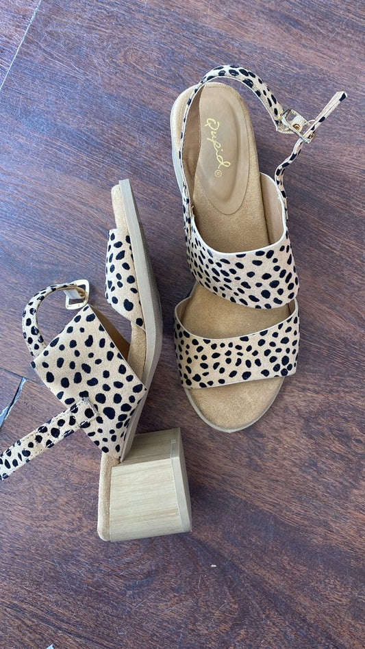 Leopard Block Heel Sandals