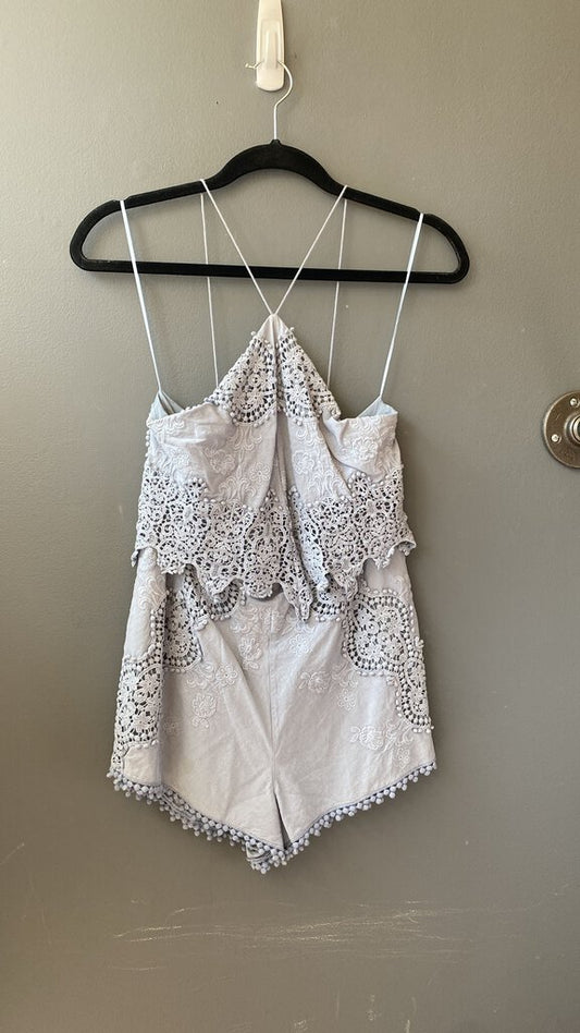 Lace Pom Pom Halter Romper