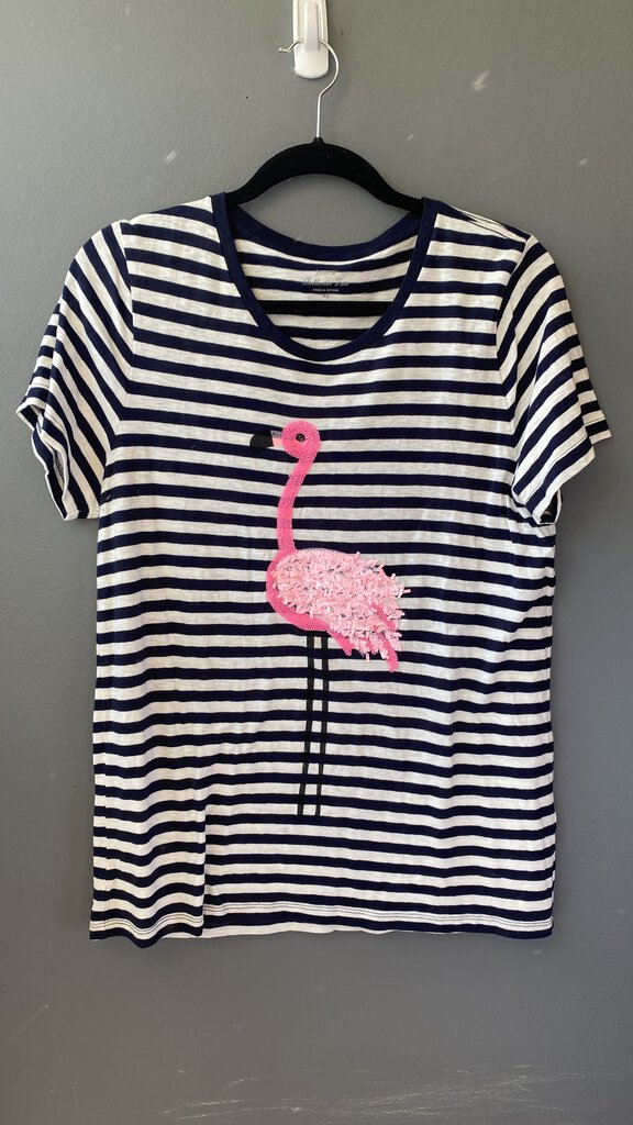 Stripe Sequin Flamingo Tee