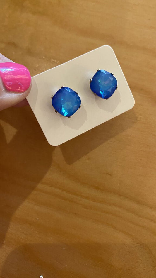 Square Gem Stone Stud Earrings