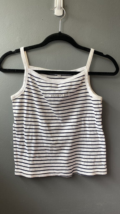 Stripe Rhinestone St Barth Crop Tank