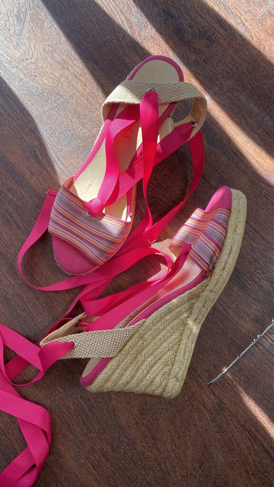 Striped Espadrille Wedges