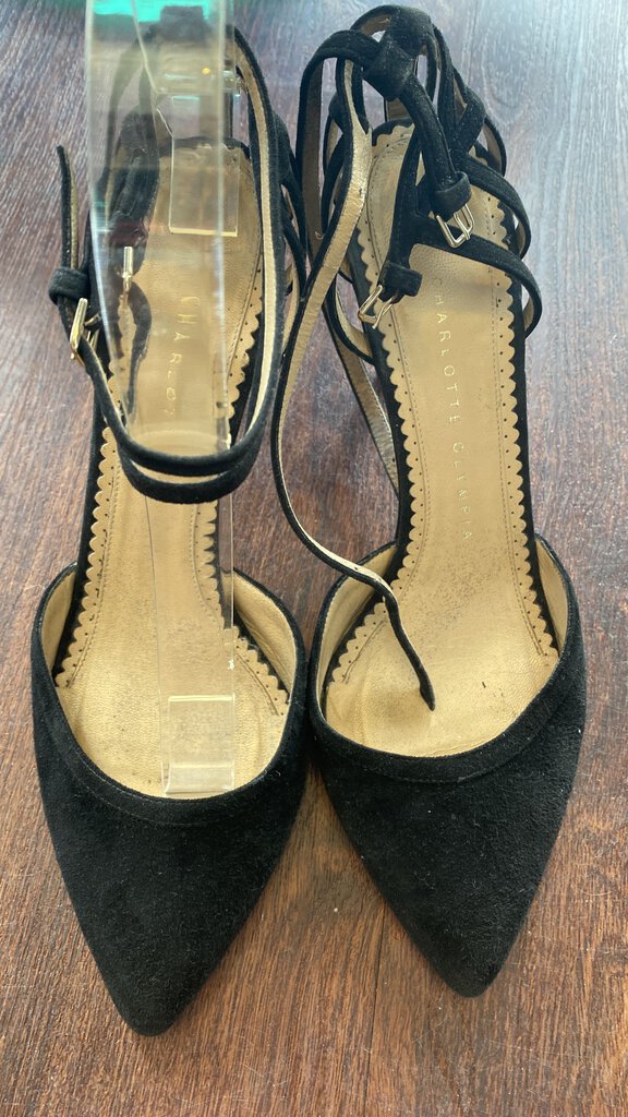 Suede Cage Ankle Strap Heels (size 38) (as is)