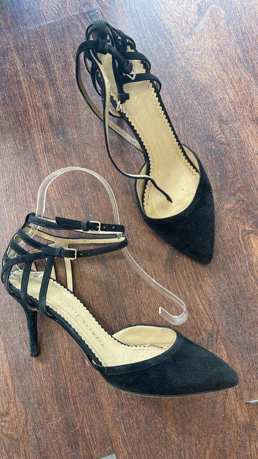 Suede Cage Ankle Strap Heels (size 38) (as is)